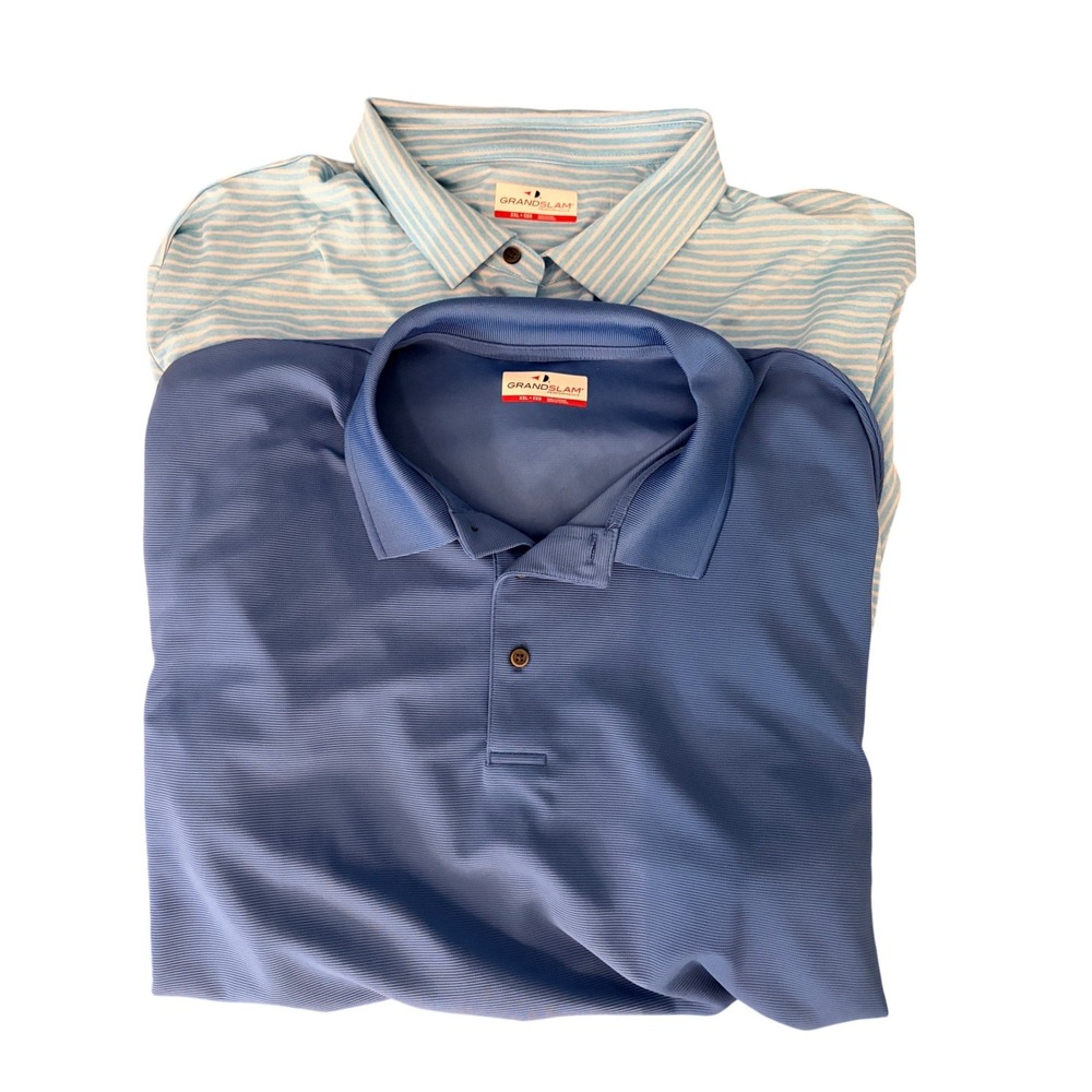 Grand Slam Performance Polo Shirt 2 Pack XXL Blue Striped Short Sleeve Golf Top